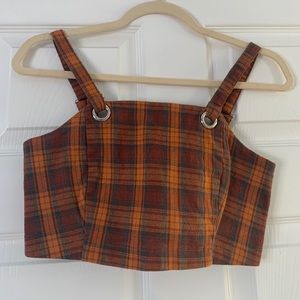 Isabelle’s Cabinet burnt orange plaid cropped top